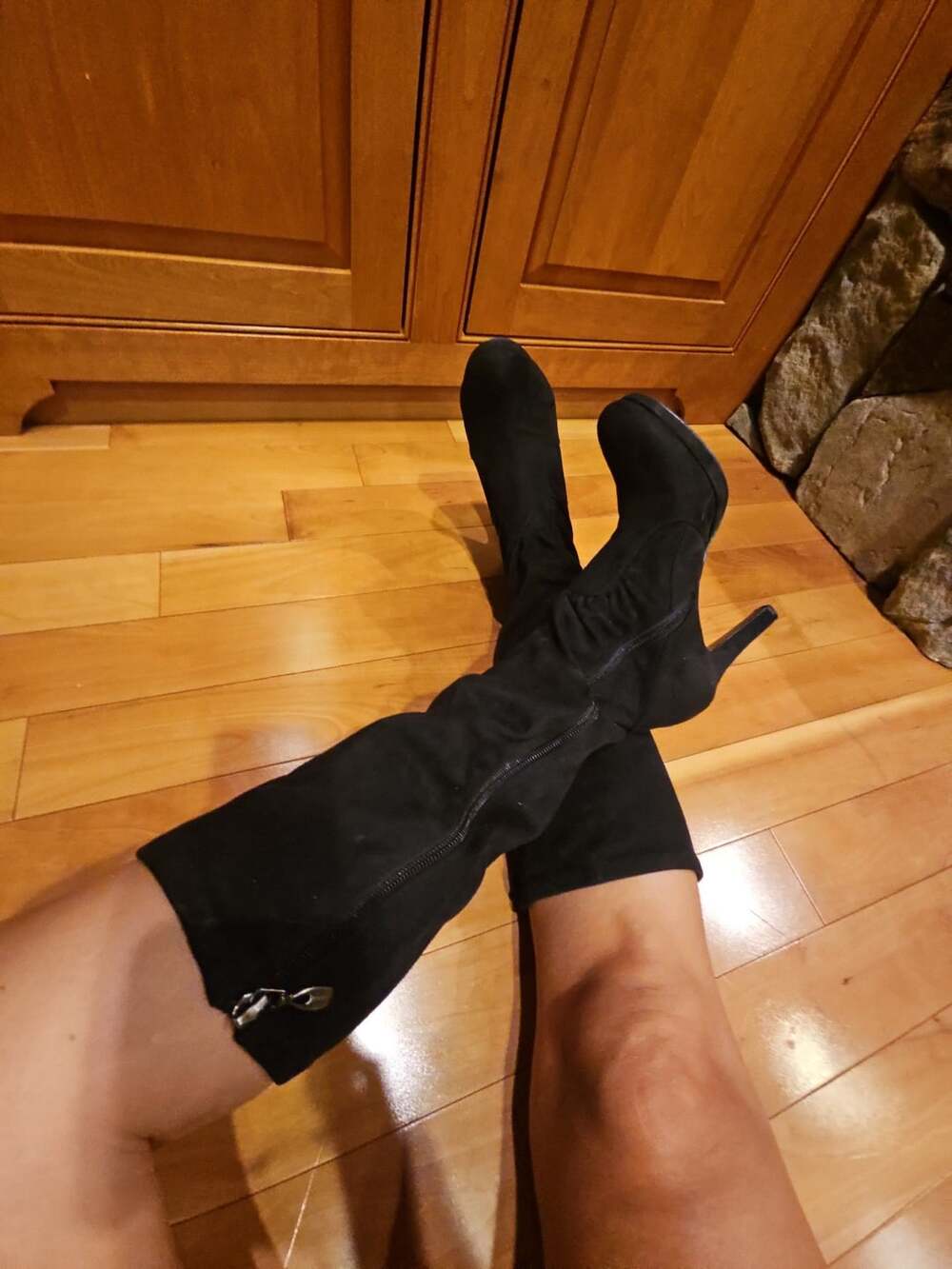Tahari Black Suede platform  knee high Boots